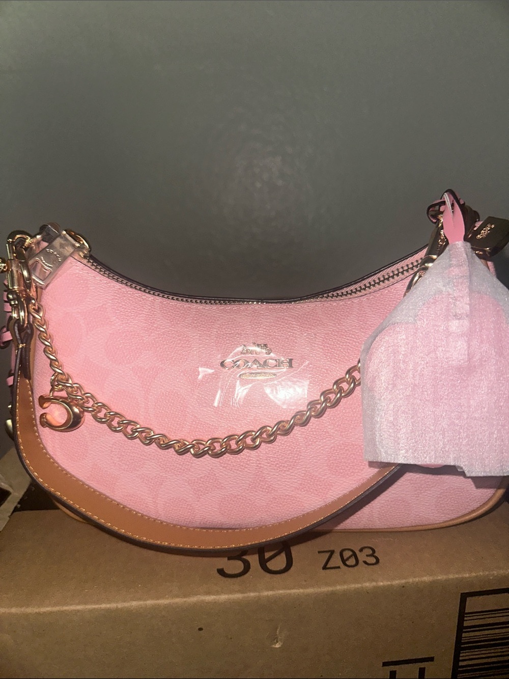 Coach Pink Crescent Shoulder Bag with Gold Chain - Picture 1 of 3